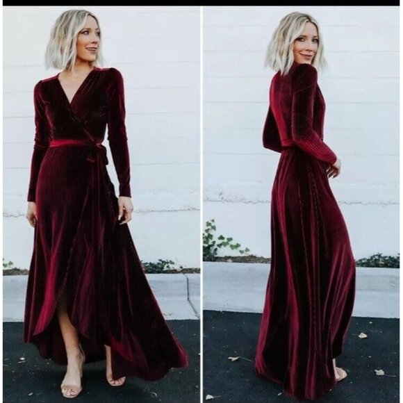 Baltic Born Dresses & Skirts - Baltic Born Small Jada Wrap Maxi Dress Velvet Ribbed Long Sleeve Mulberry NWT